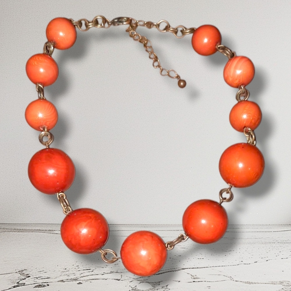 Vintage LARGE Bakelite Or Resin Or Acrylic BEADS, BRASS CHAIN
